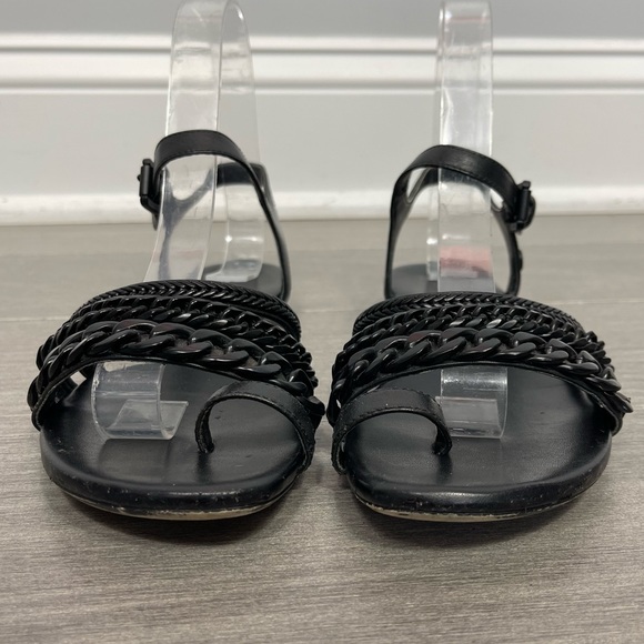 MICHAEL Michael Kors Jackie Chain Link Flat Sandals Black Leather Shoes 5.5 - Picture 5 of 11